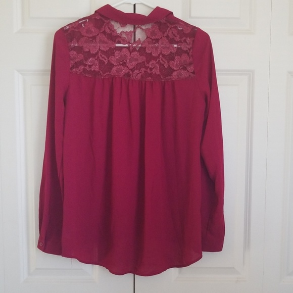 Cranberry Button Down Blouse - Picture 4 of 5